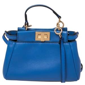 Pre Owned Fendi Blue Leather Micro Peekaboo Crossbody Bag