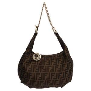 Pre Owned Fendi Tobacco Zucca Canvas Large Chef Chain Hobo