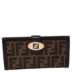 Fendi Tobacco Zucca Canvas and Leather Flap Continental Wallet
