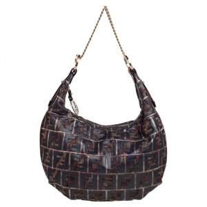 Pre Owned Fendi Multicolor Zucca Jacquard Fabric Chef Chain Link Hobo