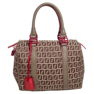 Pre Owned Fendi Brown Zucchino Canvas Small Forever Bauletto Boston Bag