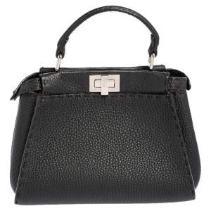 Fendi Black Selleria Leather Mini Peekaboo Top Handle Bag