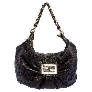 Pre Owned Fendi Black Leather Mia Hobo