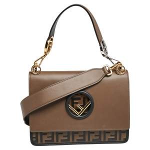 Pre Owned Fendi Two Tone Leather Kan I F Logo Shoulder Bag