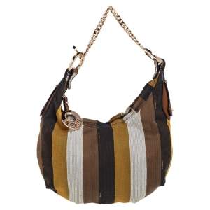 Pre Owned Fendi Multicolor Pequin Canvas Chef Chain Hobo