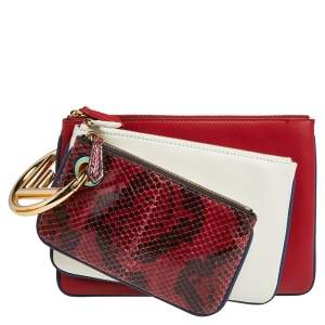 Pre Owned Fendi Multicolor Snakeskin And Leather Triplette Clutch Bag