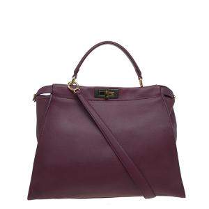Pre Owned Fendi Burgundy Leather Large Peekaboo Top Handle Bag