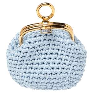 Pre Owned Fendi Light Blue Woven Fabric Framed Coin Purse