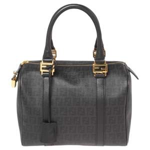Pre Owned Fendi Black/Grey Zucchino Canvas Small Forever Bauletto Boston Bag