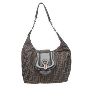 Pre Owned Fendi Tobacco Zucca Canvas And Leather Borsa B Hobo 