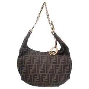 Pre Owned Fendi Tobacco Zucca Canvas and Leather Chef Chain Link Hobo