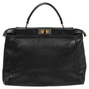 Pre Owned Fendi Black Leather Large Peekaboo Top Handle Bag