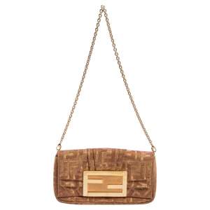 Pre Owned Fendi Gold/Pink Iridescent Lurex Fabric Mia Pochette Bag