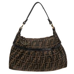 Pre Owned Fendi Tobacco Zucca Canvas and Leather Chef Hobo