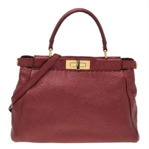 Fendi Metallic Ruby Red Selleria Leather Medium Peekaboo Top Handle Bag
