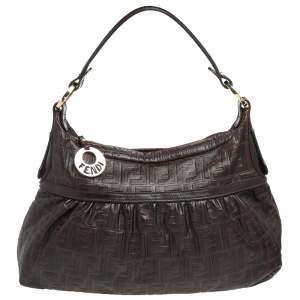 Pre Owned Fendi Tobacco Zucca Embossed Leather Chef Hobo