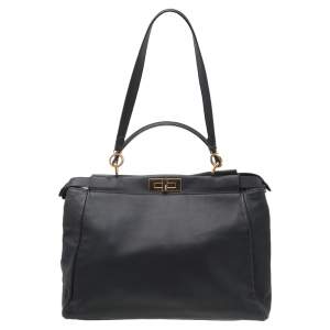 مملوكة مسبقًا Fendi Dark Grey Leather Large Peekaboo Top Handle Bag