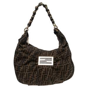 Pre Owned Fendi Brown Zucca Canvas And Patent Leather Mia Hobo