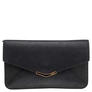 Pre Owned Fendi Black Leather 2 Jours Envelope Clutch