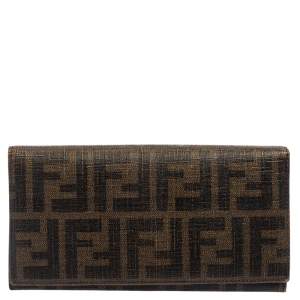 Fendi Tobacco Zucca Coated Canvas Trifold Continental Wallet