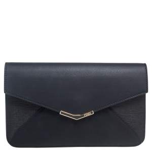 Pre Owned Fendi Black Leather 2 Jours Envelope Clutch