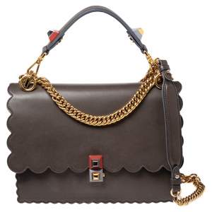 مملوكة مسبقًا Fendi Light Brown Leather Kan I Scalloped Top Handle Bag