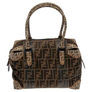 Pre Owned حقيبة بوسطن فندي بي ميكس كانفاس ومقوي بالكانفاس توباكو 