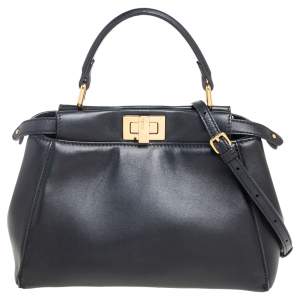 Fendi Black Leather Mini Peekaboo Top Handle Bag