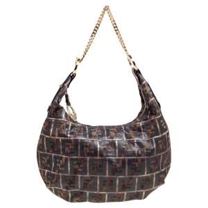 Pre Owned Fendi Multicolor Zucca Jacquard Fabric Chef Chain Link Hobo