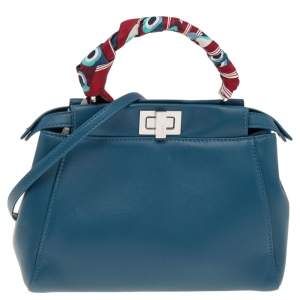 Fendi Blue Leather Peekaboo Top Handle Bag