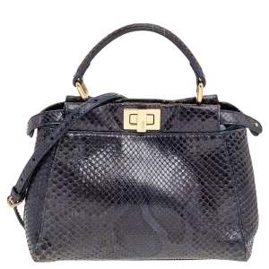 Fendi Navy Blue/Black Python Leather Mini Peekaboo Bag 