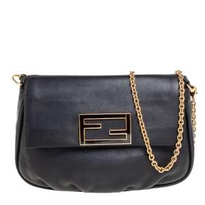 Fendi Black Leather Fendista Chain Shoulder Bag