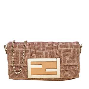 Pre Owned Fendi Metallic Multicolor Zucca Lurex Mia Chain Clutch