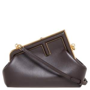 Pre Owned Fendi Mocha Leather Small First Shoulder Bag
