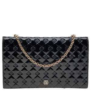 مملوكة مسبقًا محفظة بسلسلة فندي فنديليشيوس جلد لامع أسود 