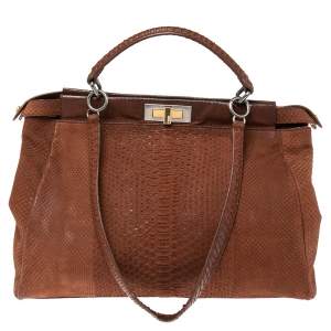 Fendi Cinnamon Brown Python Large Peekaboo Top Handle Bag