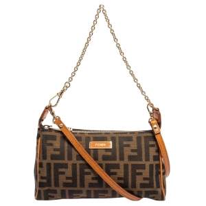 Pre Owned Fendi Tobacco/Mustard Zucca Canvas Mini Chain Pochette 
