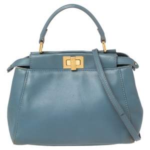 Fendi Blue Leather Mini Peekaboo Top Handle Bag
