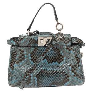 Pre Owned Fendi Blue/Black Python Micro Peekaboo Crossbody Bag