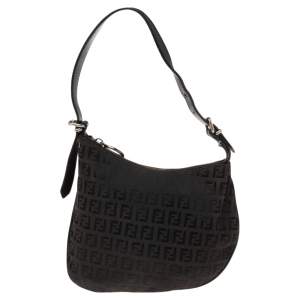 Pre Owned Fendi Black Zucchino Canvas Small Oyster Hobo