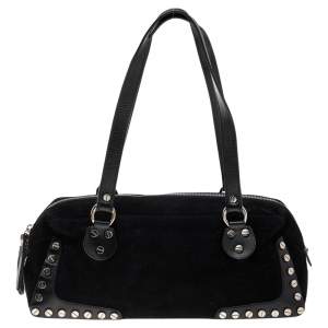 Pre Owned Fendi Black Suede Studded Satchel