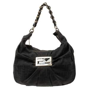 Pre Owned Fendi Black Zucca Canvas Mia Hobo