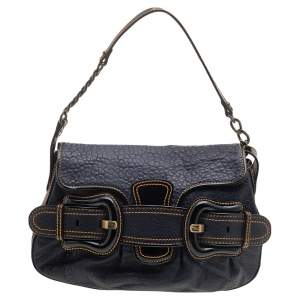 Pre Owned Fendi Dark Blue Patent and Leather B Bis Shoulder Bag