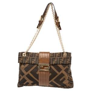 Fendi Tobacco Zucca Canvas And Leather Maxi Baguette Flap Bag