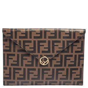 Pre Owned Fendi Brown Zucca Leather F Maya Envelope Pouch