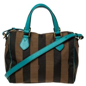 Pre Owned حقبة بوسطن فندي فوريفر جلد وكانفاس بيكين توباكو/أزرق مخضر