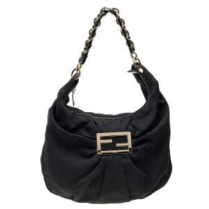 Pre Owned Fendi Black Zucca Canvas Mia Hobo