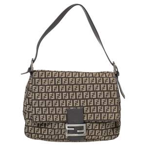 Pre Owned Fendi Brown/Beige Zucchino Canvas and Leather Mama Forever Baguette Bag