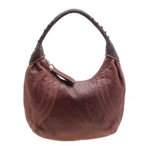 Pre Owned Fendi Brown Leather Braided Handle Spy Hobo