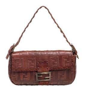Fendi Brown Leather FF Baguette Shoulder Bag